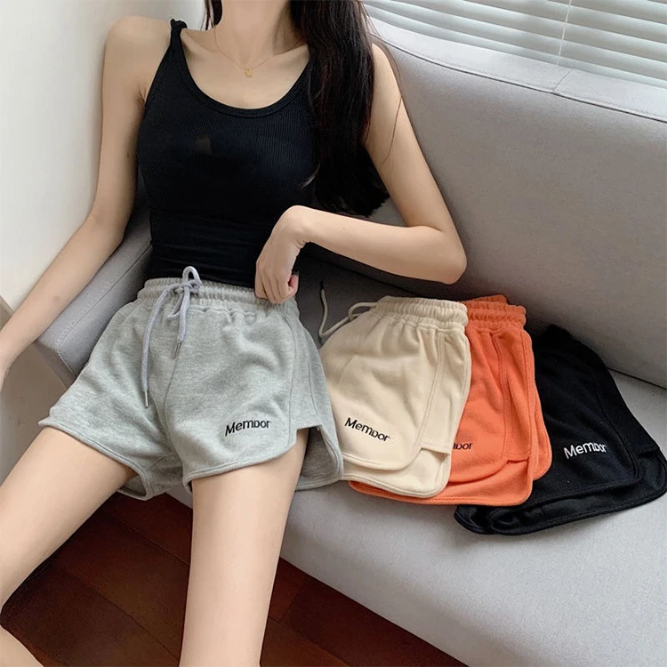 Custom logo sweatpant shorts women french terry cotton shorts elastic waist