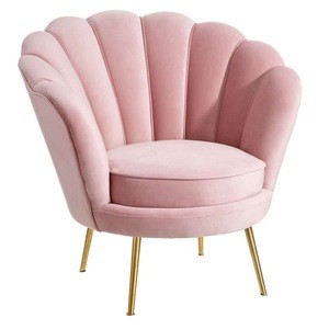 Custom Modern Living Room Furniture Pink Velvet Upholstery Shell Sofa Chair With Gold Legs