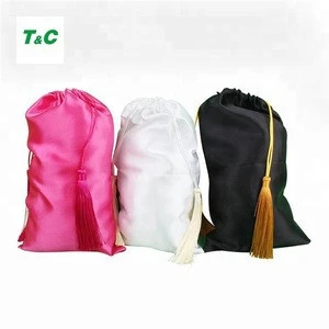 Custom Printed Wig Storage Drawstring Pouch Satin Packaging Bag for Hair Extensions
