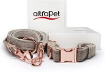 Custom Rose Gold Metal Buckle Tweed Dog leash with Matching collar, Hand made Dog Poop Bag Holder Rose Gold tweed fabric