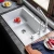 Import custom size single bowl black granite kitchen sink with drainboard from China