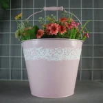 custom tin round antique galvanized cheap metal mini pots tray with handle