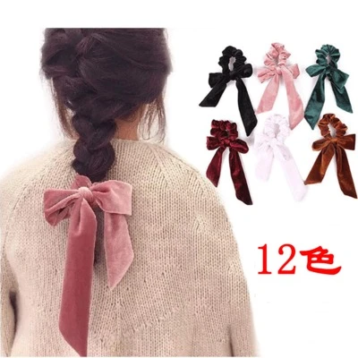 Custom velvet bow tie with ribbon bow hair band for fashionable ladies scrunchies