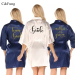Customize ladies luxury silk long sleeve dressing gown, knee length gown robe