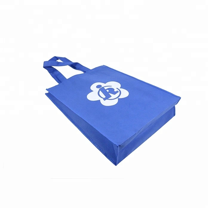 Customized Logo Recycled Foldable Sewing Blue PP Non Woven Shopping Bag