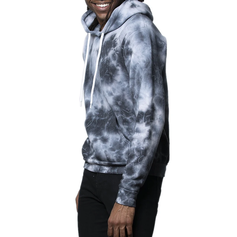 Customized mens tie-dyed sweater neutral moire knitted hooded pullover