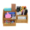 Customized School Home Desktop Office Organizer Natural Bamboo Desk Organizer