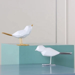 Decorative Marbling Art Seaside Textured Chickadee Birds Resin Tabletop Figurines