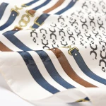 Designer Classic U-shaped Leather Buckle Pattern Square Satin Hair Scarves Custom Printed Silk Bandana Scarf
