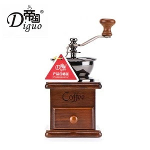 Diguo Artisanal Wood Commercial Manual Coffee Mill Grinder With Grind Setting &amp; Catch Drawer