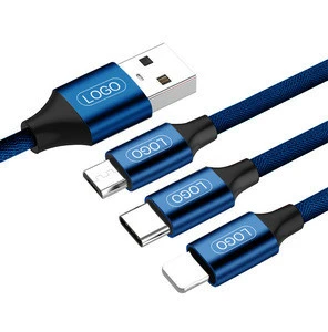 Durable nylon braided usb data charging cable 3 in 1 charger cable
