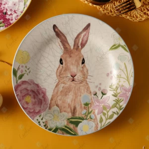 Easter Watercolor Rabbit Flat Spring Ceramic Base Plates