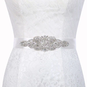 Eslieb Hand Made Pearls Satin Wedding Dress Belt Luxury Sash Ribbon White Beige Bridal Belt Accessories Bridal Ribbon Sash  Belt