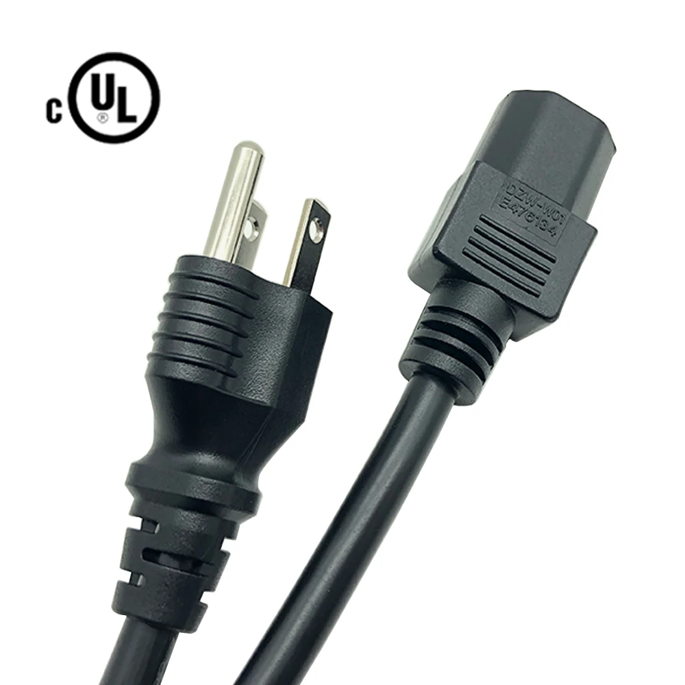 Factory Direct UL Approved American 3 Pin Prong Plug Cable USA 3Pin 10A/13A/15A AC Cords Electric Lead IEC C13 US Power Cord