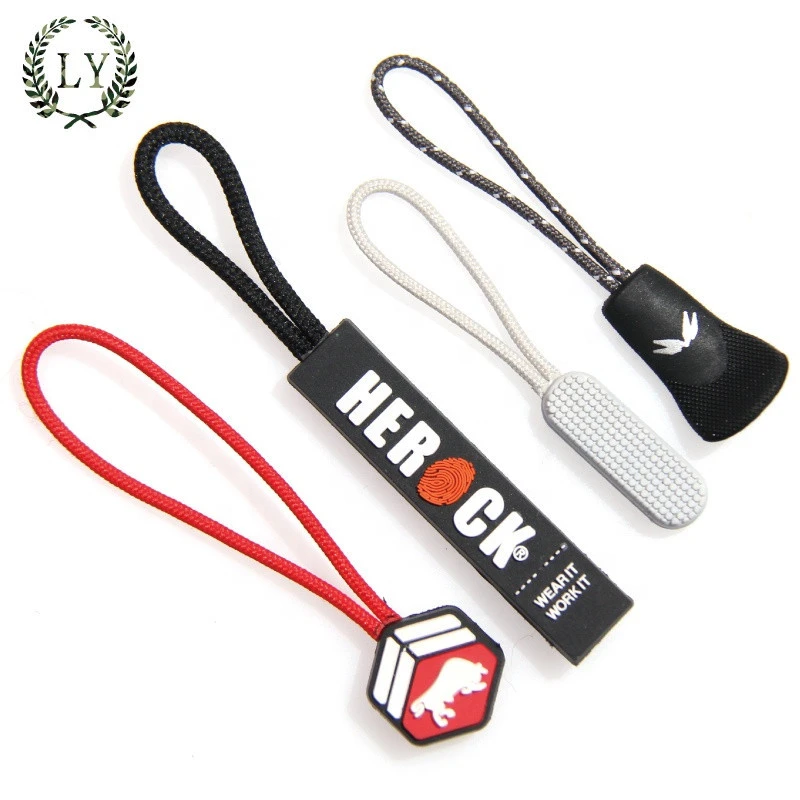 Factory Embossed Rubber PVC Silicone Zipper Puller Sliders for Clothing/Custom Zipper Pulls