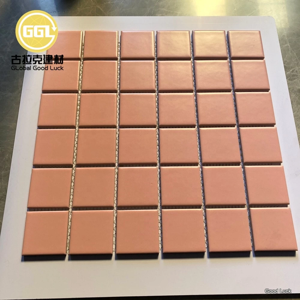 Factory price Euro style glossy square 48x48mm mosaic 2 inch pink ceramic bathroom wall tile