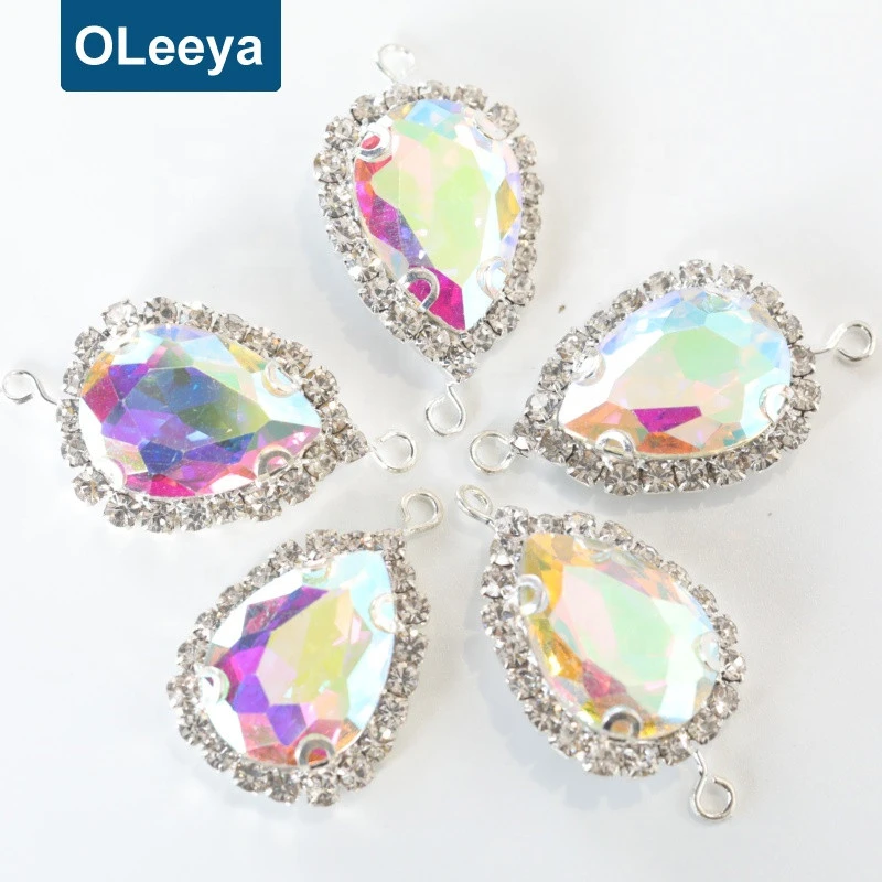 Factory Wholesale 13*18mm Glass Crystal Teardrop Sew On Rhinestone With Claw Pendant For Garment Accessories