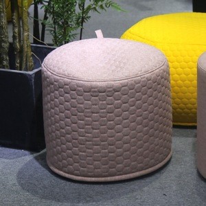 Fancy stool bright pink color fabric woven knitted bean bag round pouf ottoman