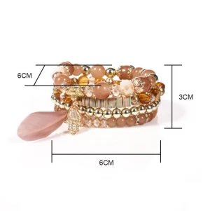 Fashion Bohemian beads bracelets Elastic beads bracelet feather Charm bracelet set  XY2791