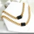Import Fashion Female Jewelry Curb Cuban Mens Women Necklace Chain Gold Color Black Stone Stainless Steel Necklaces for Men from China