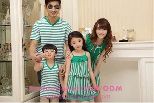 fashion green stripes pattern t shirt and dress family sets latest family of four summer wear