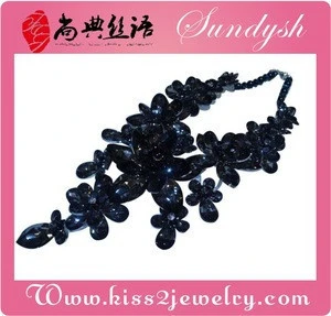Fashion Show Black Crystal Flower Large Costume Jewelry Necklace