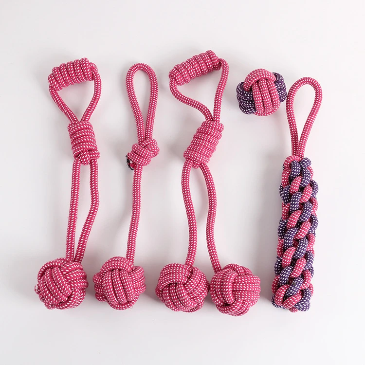 Fashion Soft Educational Durable Rope Chew Ball pink Pet Toys cotton rope dog toy