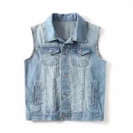 Fashion Wholesale Custom high quality Man denim utility vest in rinse wash