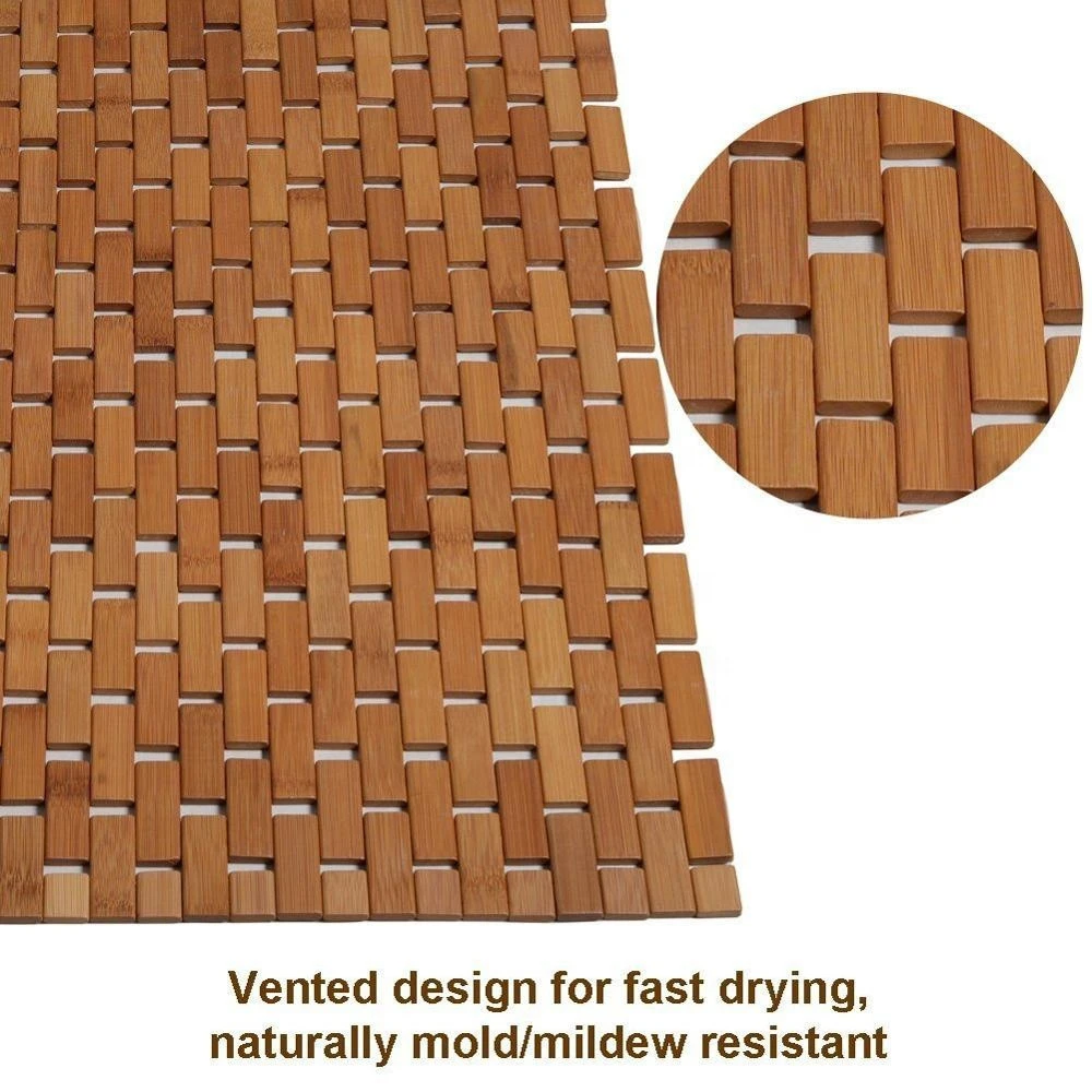 Foldable Bamboo Shower Bath Mat(26.8 x 19.7 x 0.23 Inches) with Non-Skid Backing
