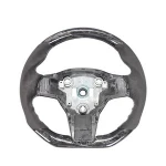 For Tesla Model 3 Forged Carbon Fiber Auto Steering Wheel with White Stitching Black Suede Customized Wheel