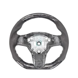 For Tesla Model 3 Forged Carbon Fiber Auto Steering Wheel with White Stitching Black Suede Customized Wheel