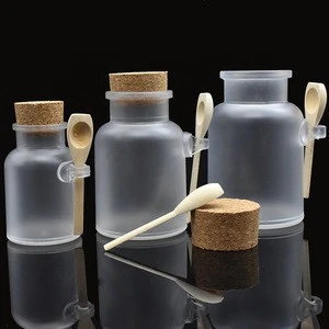 free sample 100ml 200ml 300ml frosted plastic ABS bath salts bottles for mask powder with spoon and wooden plug