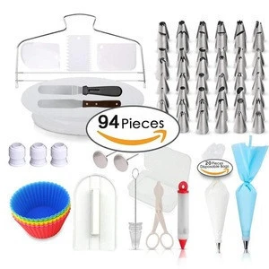 Free sample good 94 pcs  Bags different types turntable stainless steel piping nozzles  bag cake decorating Tip set Supplies Kit