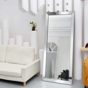 Full Length Mirror Standing Hanging Rectangle Bedroom Floor Dressing Mirror Wall-Mounted Mirror, Stainless Steel Frame
