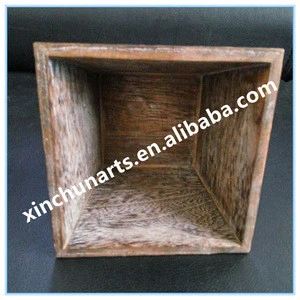 Garden Decorative Square Roasted Wooden Flower Planter Pot Wooden Trays