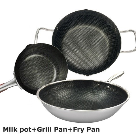 Germany Style Cookware set Stainless Steel Fry Pan Nonstick Soup Pot PFOA free Milk Pot wok pan