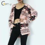 Giftu 86060# Popular Design Color Combination Women Long Knitted Cardigan Sweaters
