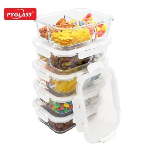 Glass Food Storage Containers with Lids, Airtight Glass Lunch Bento Boxes, BPA-Free (5 lids & 5 Containers) - White