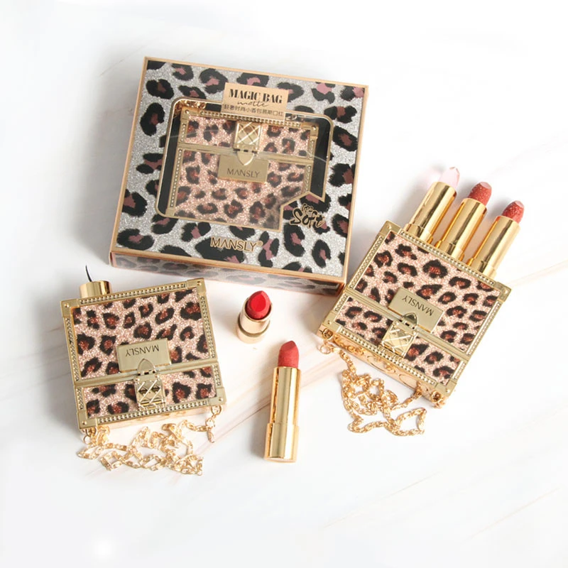 Glitter Lip Bag Luxuery Design With Gold Chain Gift-Set  Moisturizing Cosmetics Lipstick Makeup Tint lipstick set