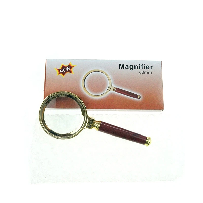 Gold-bordered Wood-like handle Plastic magnifying glass for teaching