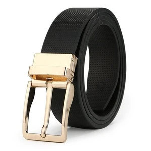 Gold Buckle Custom Logo Sizes Fashion Cowhide Mens Genuine Leather White Black Reversible Belts