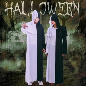 Halloween Costume Cosplay Dressing Half Black Half White robes