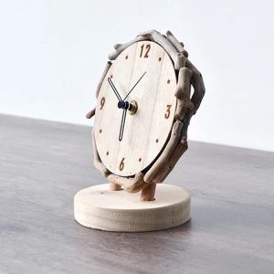 Hand Made Home Decoration Wooden Driftwood Silent Sweep Desktop Table Clock