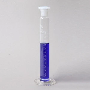 Hexagonal measuring cylinder with glass bottom with 250ML white mark plastic plug