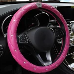 High Quality Crown Diamond Sheepskin Soft Breathable Anti-Slip Universal 38 cm Crystal Rhinestones Auto Steering Wheel Cover