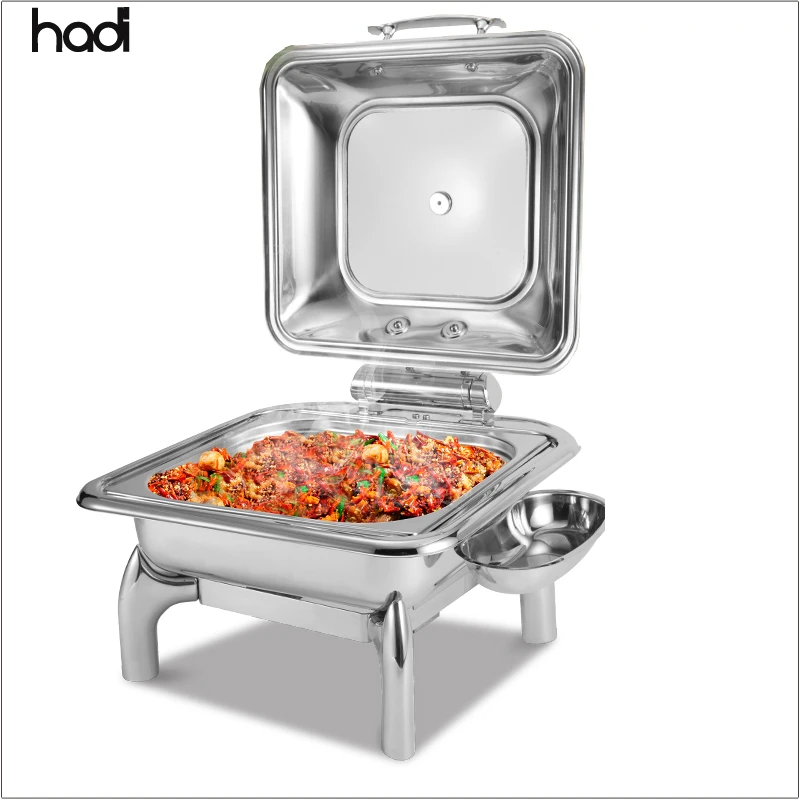 High quality hadi chafing dish stainless steel buffet chafer chafing dish pas cher square food dish warmer with glass lid