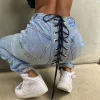 High quality women jeans with back string fashion fall clothes women denim pants wholesale lace up women jeans