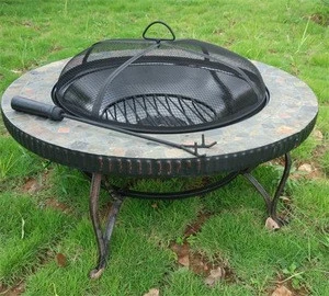 Home Patio outdoor warming round slate surround garden BBQ fire pit