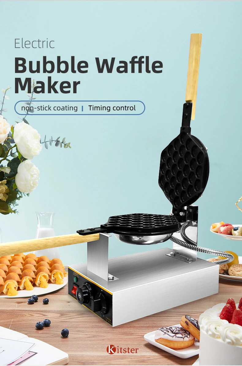 Home Use Automatic Double Flat Mini Electric Hong Kong Egg Egg bubble Egg Cup Shaped Egglette Waffle Cast Maker Machine