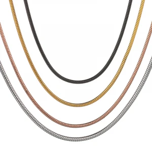 Hongtong Amazon Hot Sale 18k Gold Plated Thin Chains Necklace High Polished Stainless Steel Round Snake Chain